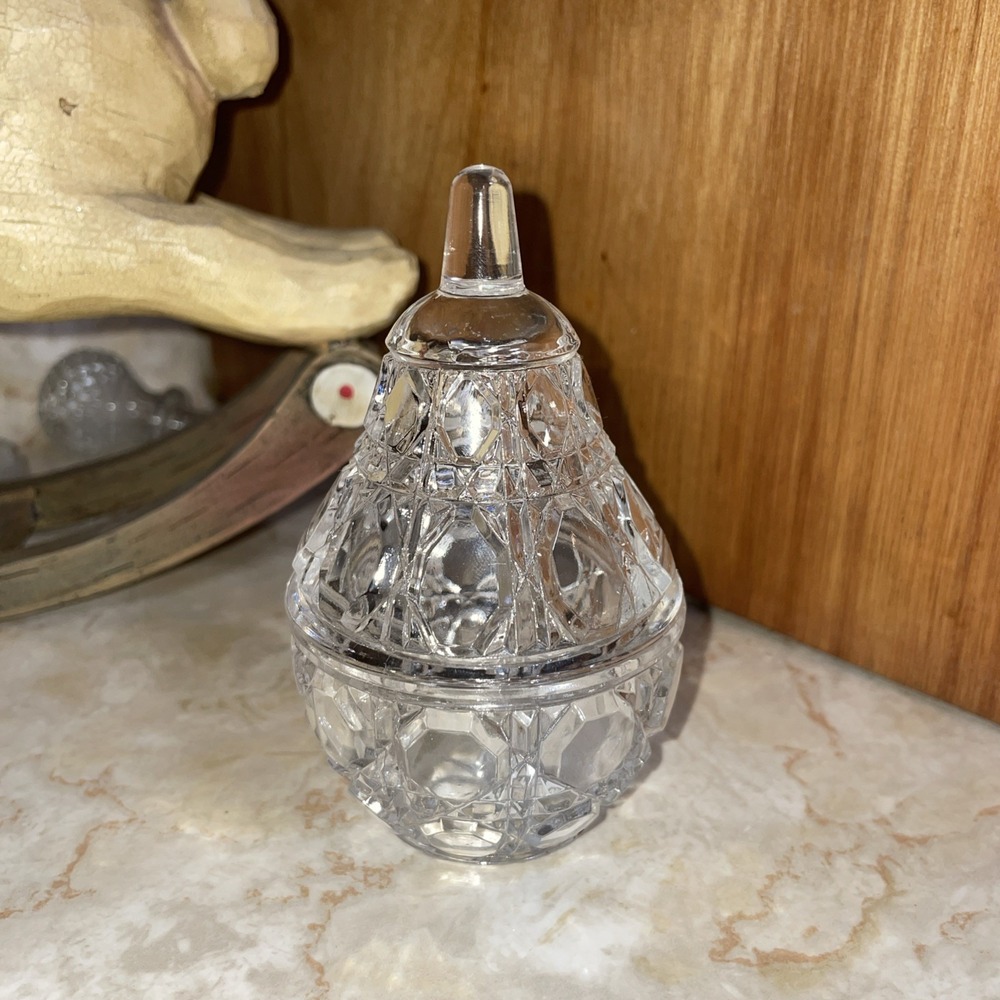 Vintage Anna Hutte 24% Lead Crystal‎ Pear Shaped Trinket Box Germany